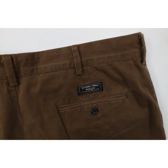 Vintage 90s Ralph Lauren Mens 36x30 Faded Wide Leg Chino Pants Brown Cotton